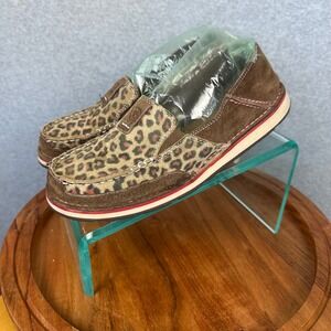 Ariat Cruiser Womens Leopard Print Suede Slip On Loafers Brown Pink Accent 7.5